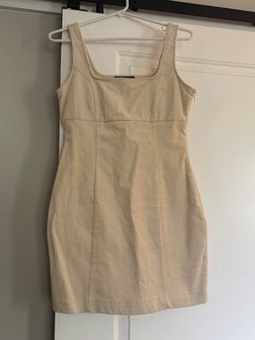 Sleeveless Beige Corduroy Mini Dress